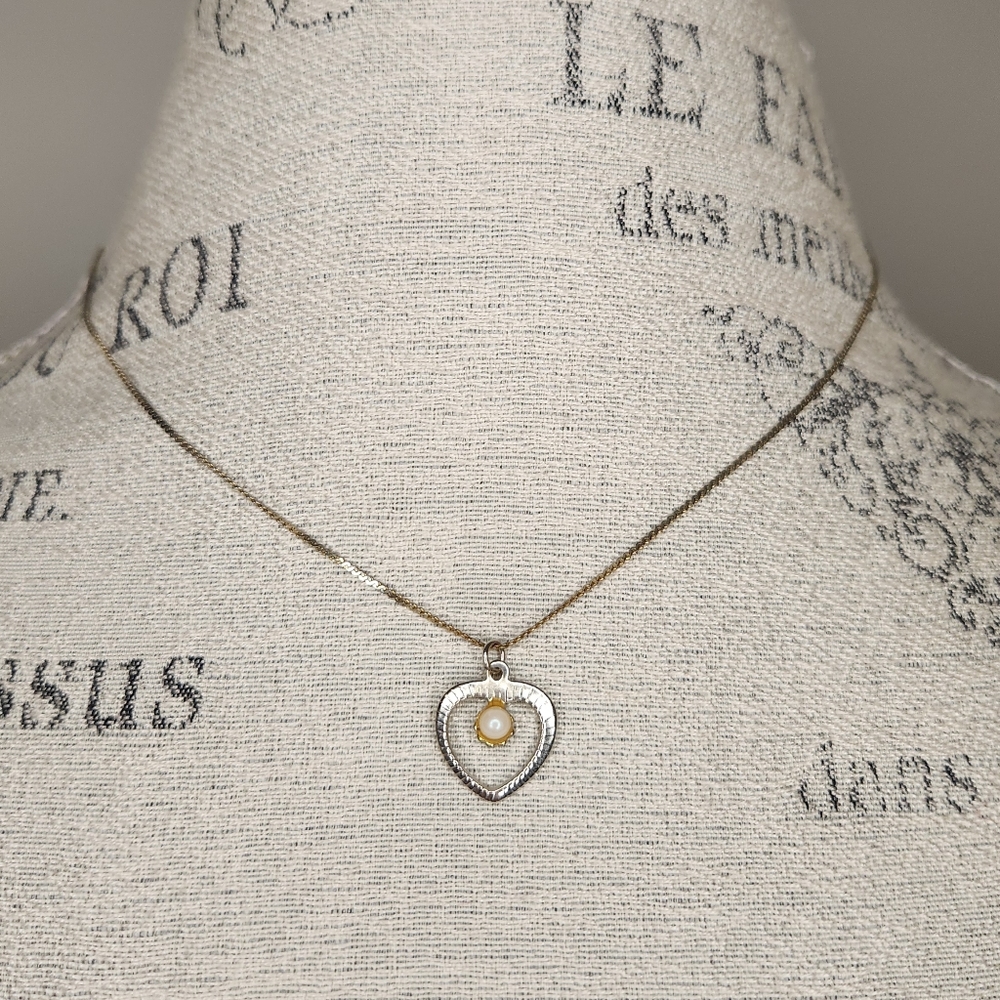 Silver gold heart pearl pendant - Picture 1 of 5
